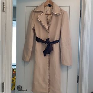 Express Cream Trench Coat w/ Brown Belt & Ruffles